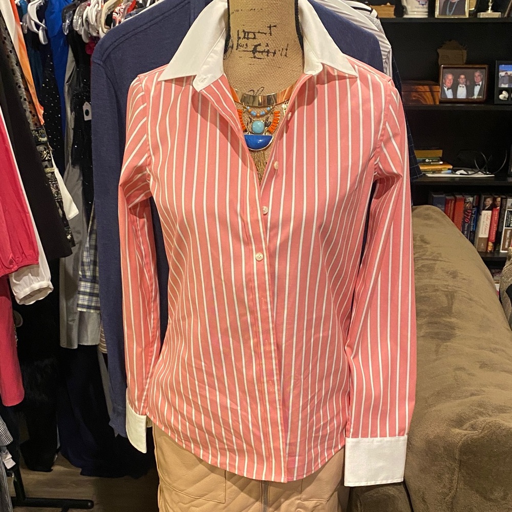Stylish Pink and White Striped Women’s Dress Shirt - Picture 4 of 8